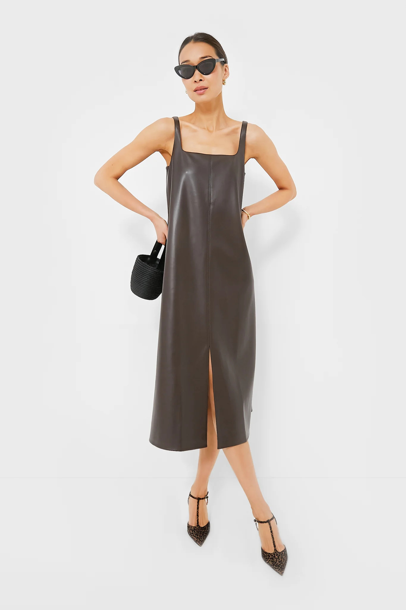 Chocolate Faux Leather Square Neck Olga Dress | Tuckernuck (US)