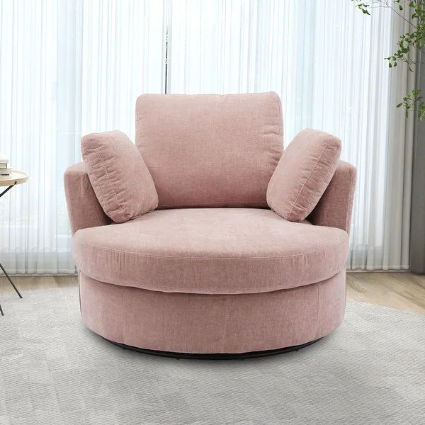 Upholstered Swivel Barrel Armchair Club Chair With Metal Base - Pink | Bed Bath & Beyond