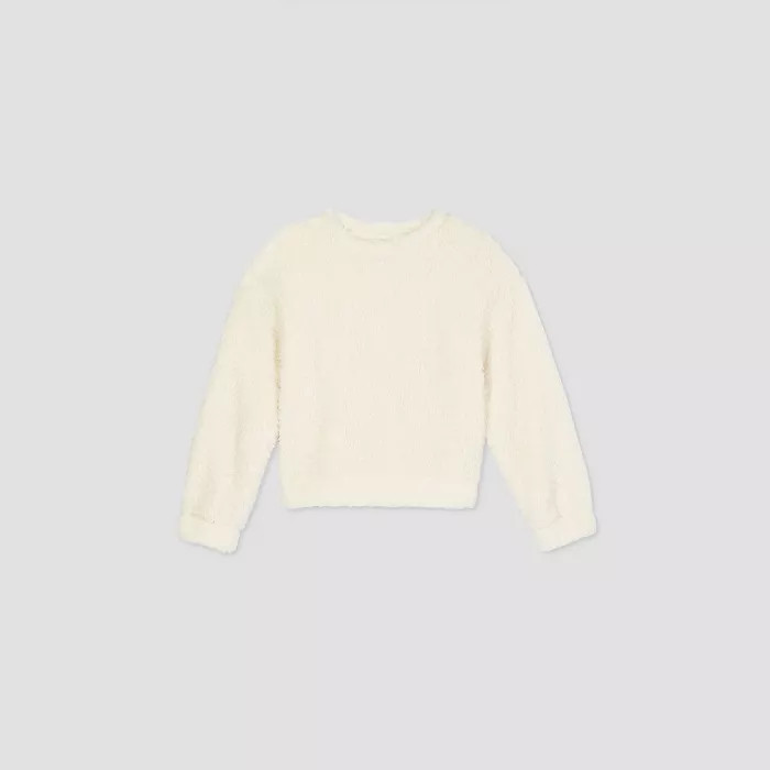 Girls' Sherpa Crew Neck Pullover - art class™ Ivory | Target