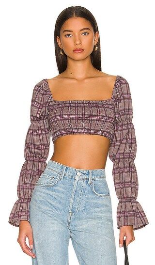 Misty Crop Top in Grey Plaid | Revolve Clothing (Global)