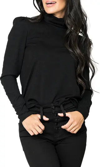 Puff Sleeve Rib Turtleneck | Nordstrom
