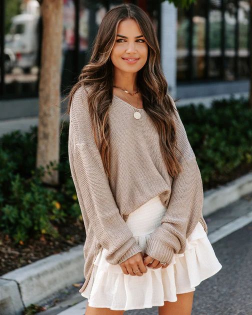 Shanista Oversized V-Neck Knit Pullover Sweater - Beige | VICI Collection