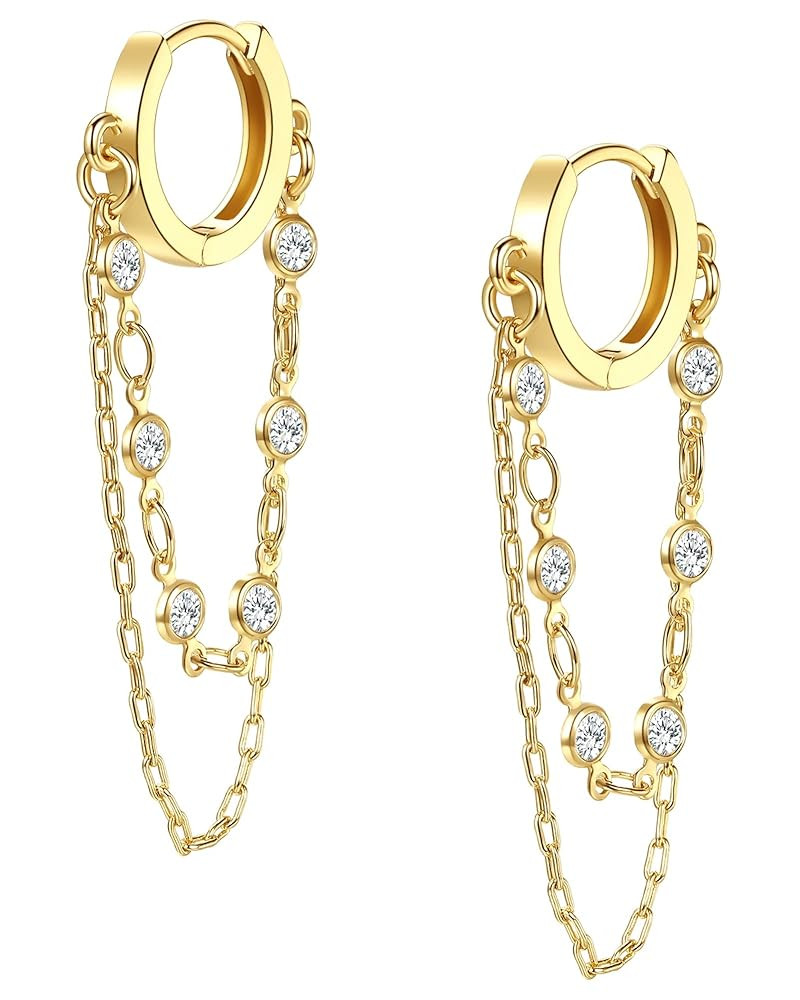 Tassel Chain Small Gold Hoop Dangle Earring For Women Huggie Earring Heart Star CZ 14K Gold Plate... | Amazon (US)