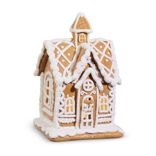 One Holiday Way 7.75-Inch Lighted Brown & White Gingerbread House - Decorative Light Up Faux Candy Christmas Village House Tabletop Decoration w/Timer Xmas Home Decor | Amazon (US)