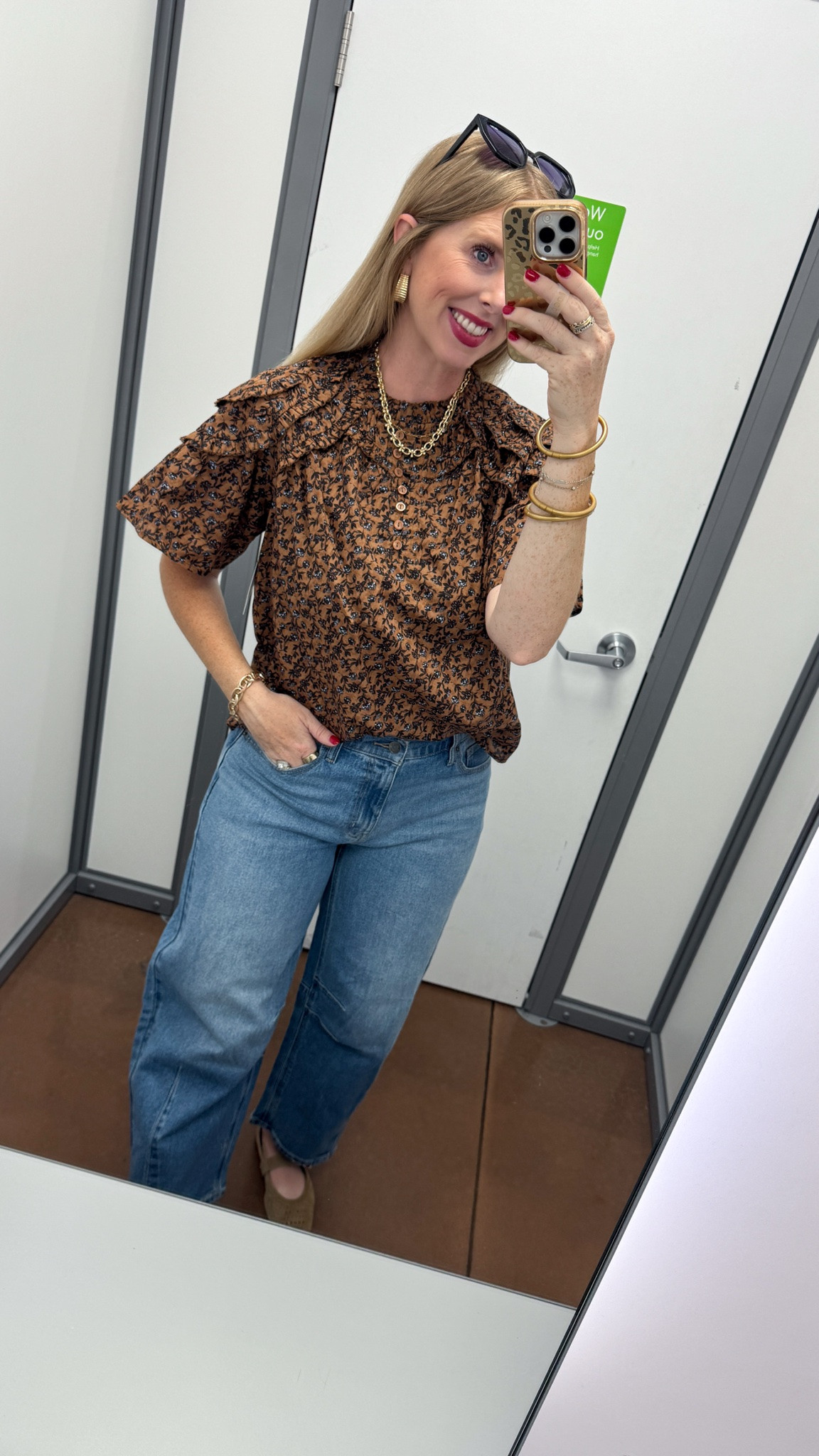 Scenario new arrivals outfit, Walmart style, fall floral top, barrel jeans

#LTKootd