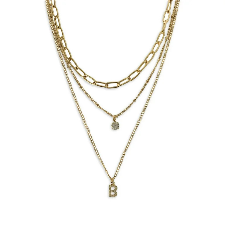 No Boundaries "B" 3 Row Layered Necklace - Walmart.com | Walmart (US)