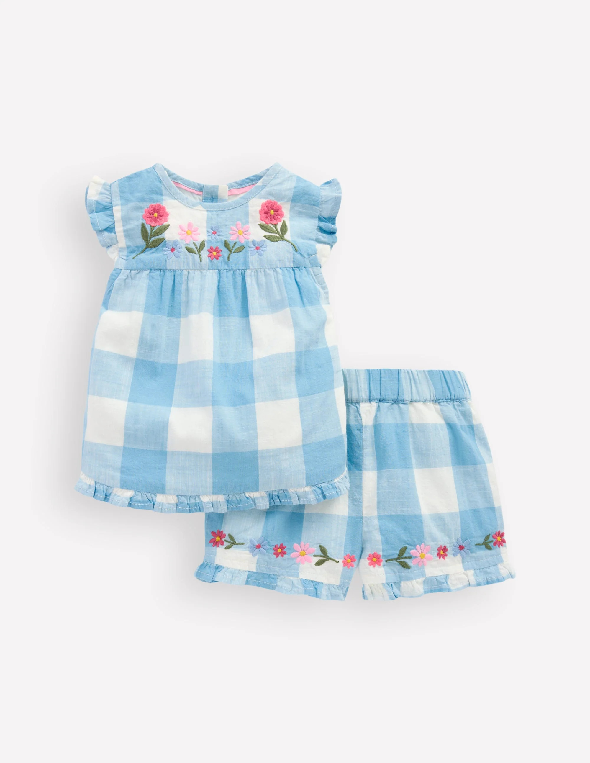 Pretty Trim Woven Play Set-Blue Gingham Embroidery | Boden (US)