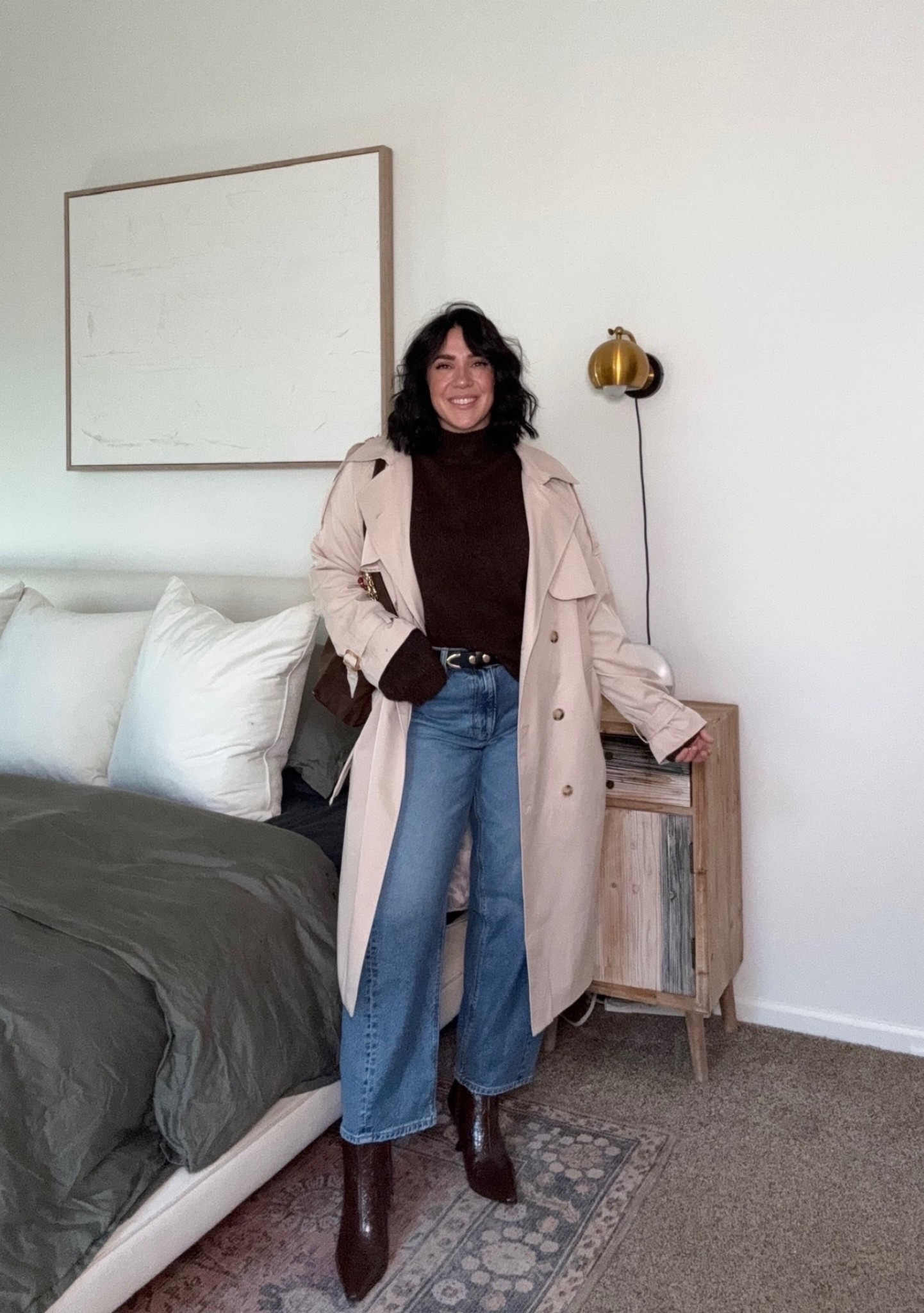 Cutie little layered winter trench outfit! The best layering trench coat from Amazon, linked similar too! Love this look for an elevated version of your go-to millennial outfit! Slight barrel jeans, so chic & cute! 

Size 10/L in all :) boots are true to size. Fall outfit.

#LTKootd #LTKMidsize #LTKSeasonal