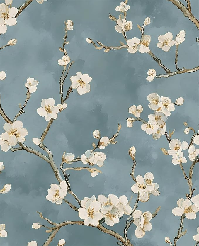 Blue Floral Wallpaper Peel and Stick Vintage White Flowers Contact Paper Vinyl Self Adhesive Remo... | Amazon (US)