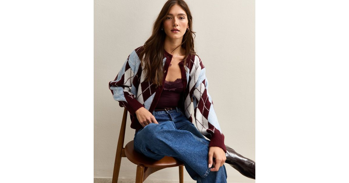 Blue Argyle Knit Crew Neck Cardigan | New Look | New Look (UK)