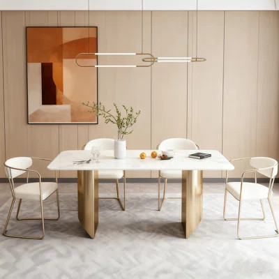 Modern Luxury Marble-Effect Dining Table with Gold Pedestal Base - Elegant Centerpiece for Dining Room | Wayfair North America