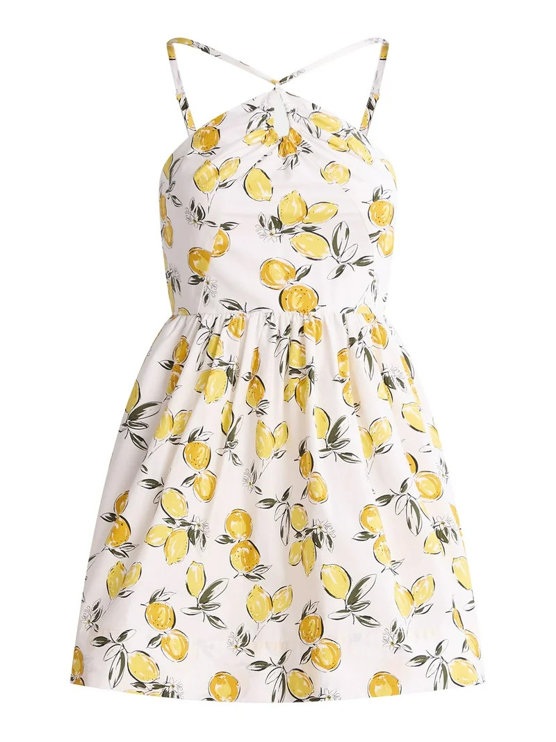 Free Assembly Women's Sleeveless Halter Fit and Flare Cotton Mini Dress, XS-XXL | Walmart (US)