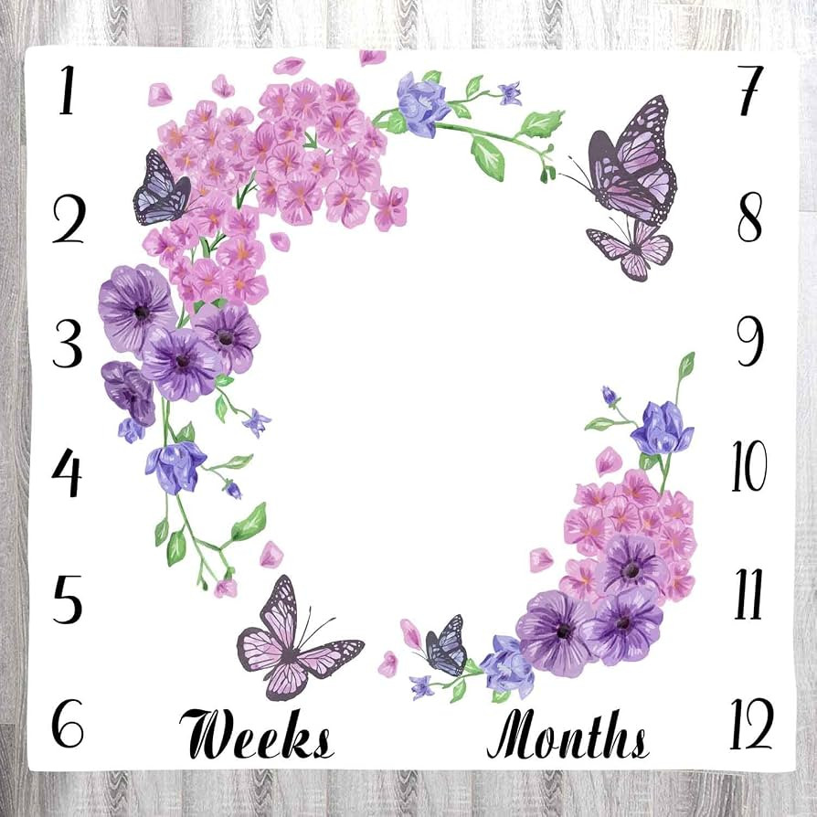 Baby Age Blanket Purple Floral Butterfly Baby Monthly Milestone Blanket Newborn Photo Baby Memory... | Amazon (US)