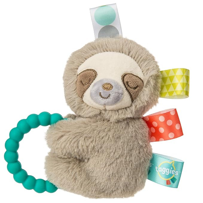 Taggies Sensory Stuffed Animal Soft Rattle with Teether Ring, Molasses Sloth | Amazon (US)