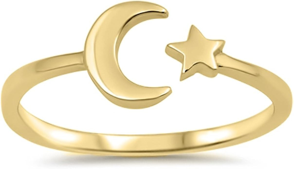 CHOOSE YOUR COLOR Sterling Silver Moon Star Ring | Amazon (US)
