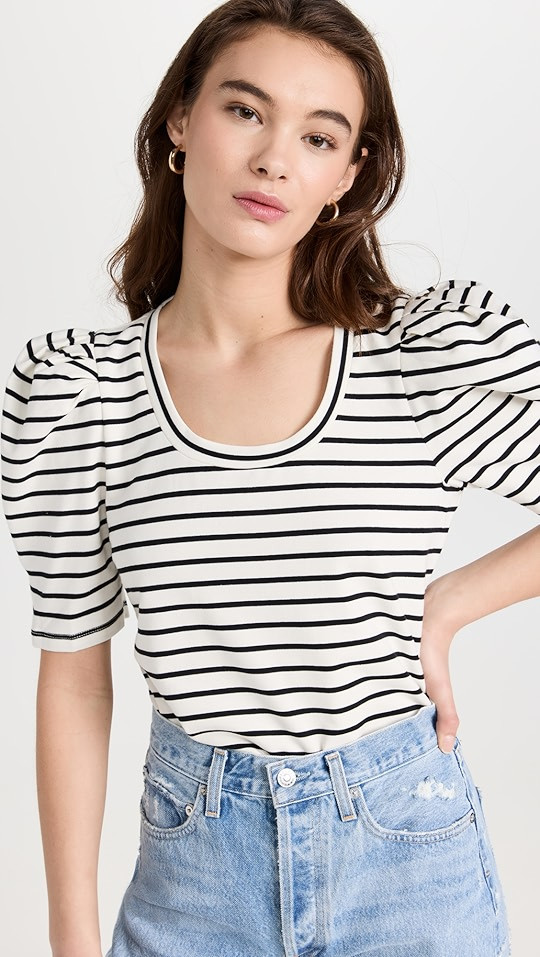 Stripe Pleated Puff Sleeve Top | Shopbop