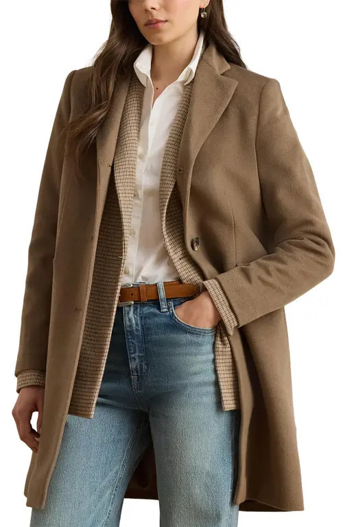 Lauren Ralph Lauren Longline Wool Blend Coat in Truffle at Nordstrom, Size 4 | Nordstrom