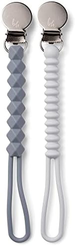 BooginHead Silicone Pacifier Clip Baby Pacifier Holder, 2-Pack, Slate & Powder Blue | Amazon (US)