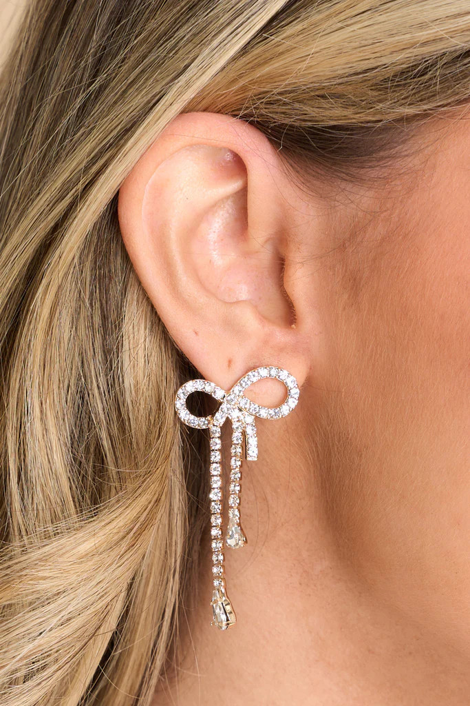 I Wish You Would Gold Bow Earrings | Red Dress 