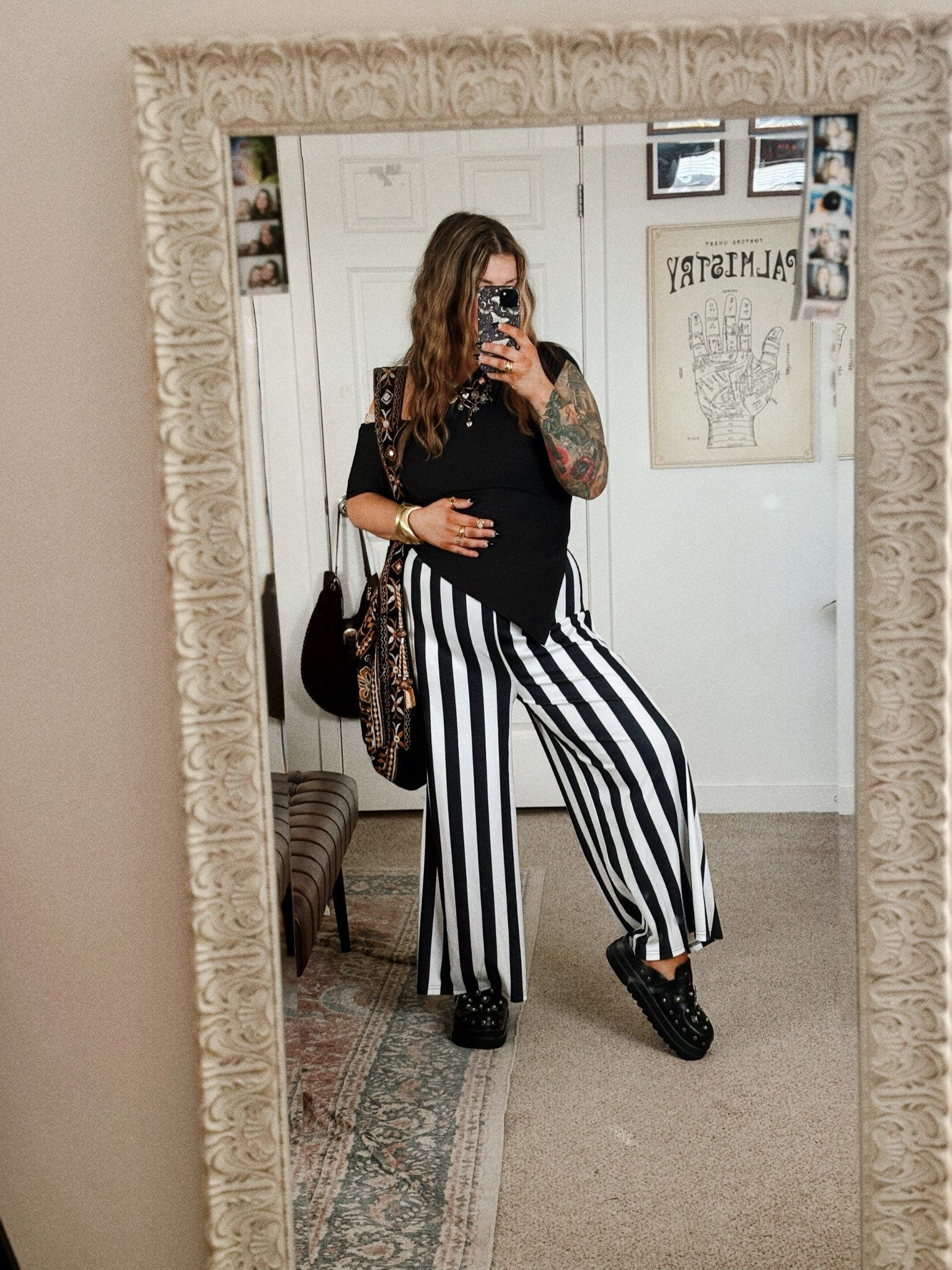 Elder emo alt mom core with striped panta and black top

#LTKPlusSize #LTKMidsize