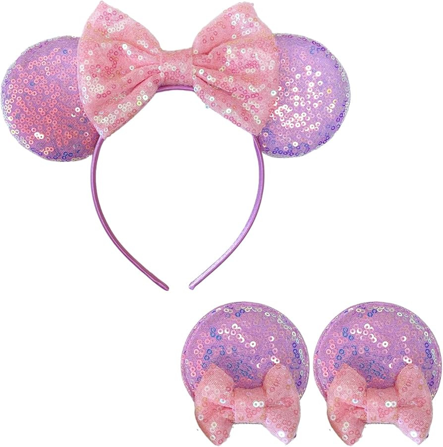 1 Pc Mouse Ears Headband & 2 Pcs Hair Clips | Large Classic Red Sparkle Mouse Ears for Women & Bo... | Amazon (US)