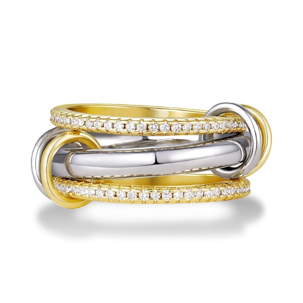 KissYan Stackable Rings for Women, 14k Gold Plate Interlocked Multi Ring Set Dainty Pave CZ Perso... | Amazon (US)