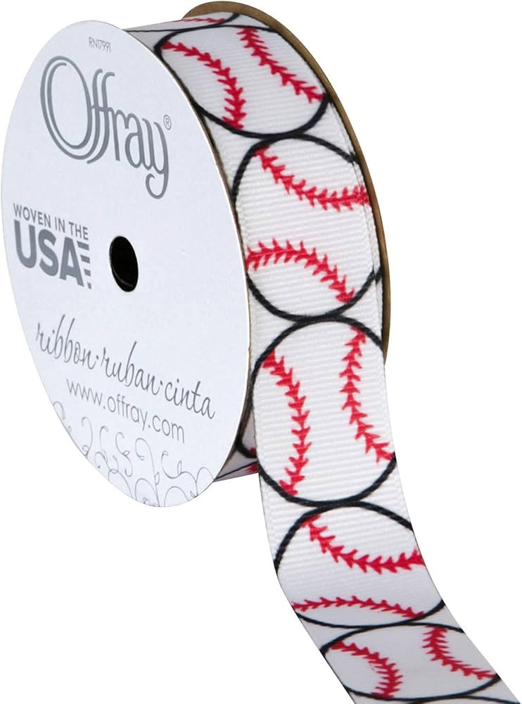 Offray 922163 7/8" Wide Grosgrain Ribbon, Baseball Pattern, 3 Yards | Amazon (US)