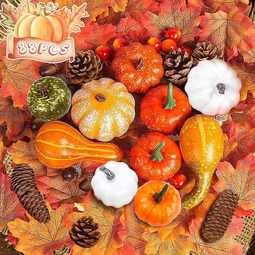 Artificial Pumpkins Set, 88 PCS Artificial Pumpkins Autumn Decoration Set, Thanksgiving Pumpkins ... | Amazon (UK)