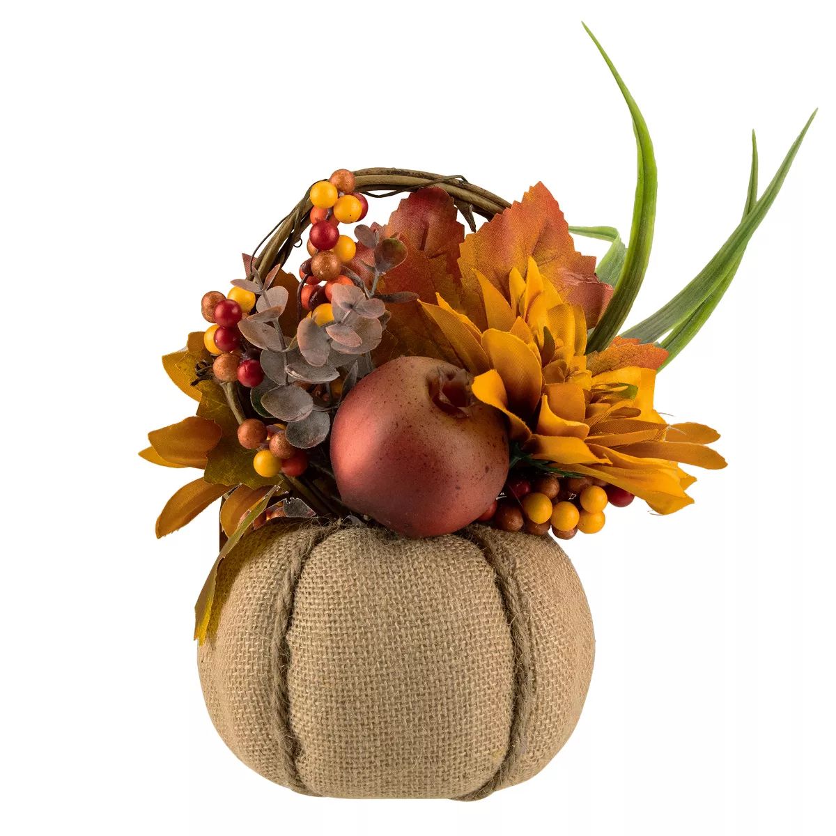 Northlight Mixed Autumn Harvest Flora in a Pumpkin Basket Decoration - 9" | Target