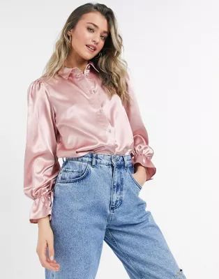 Miss Selfridge satin oversized shirt in pink | ASOS (Global)
