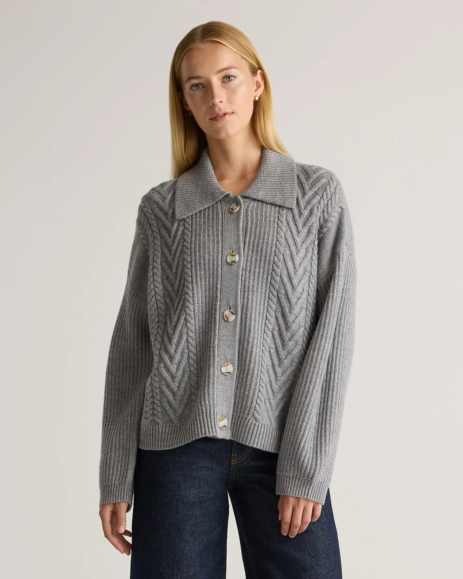 Australian Merino Wool Collared Cable Cardigan | Quince