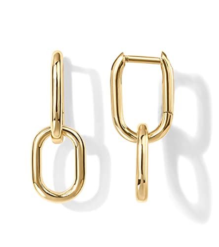 PAVOI 14K Yellow Gold Convertible Link Drop Earrings for Women - Paperclip Chain Dangle Earrings | Amazon (US)