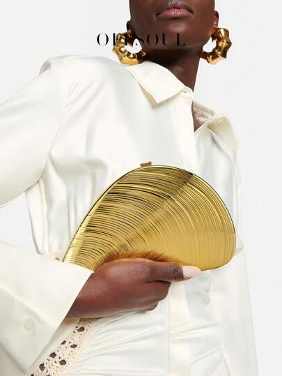 Retro Golden Metal Large Shell Acrylic Clutch Bag, New Party Event Handbag For Women, Geometric A... | SHEIN