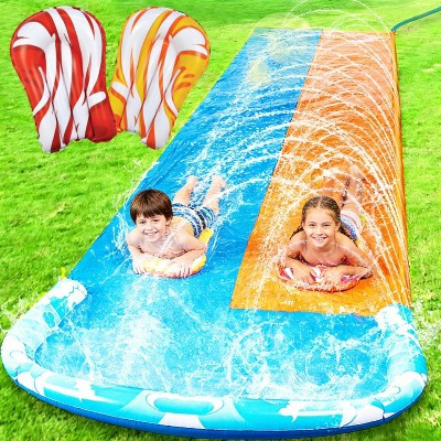 Joyfy 22.5ft Slip Water Slide with 2 Bodyboards, Summer Double Lawn Water Slip with Build in Sprinkler for Backyard | Target