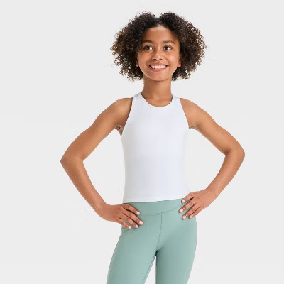 Girls' Crop Tank Top - All In Motion™ White L | Target