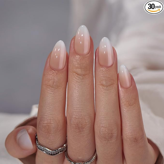 Almond Press On Nails Medium - BTArtbox Soft Gel Ombre Fake Nails with Nail Glue, Semi-Transparen... | Amazon (US)