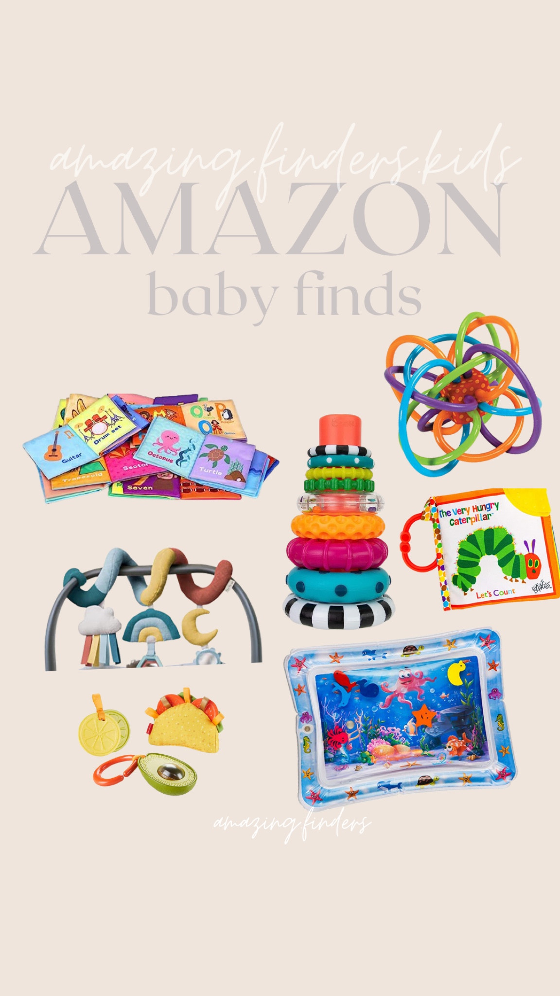 Sassy Stacks of Circles Stacking Ring STEM Learning Toy, Age 6+ Months, Multi, 9 Piece Set,

Itzy Ritzy Spiral Car Seat & Stroller Activity Toy; Includes Clinking Rings, Mirror and Textured Ribbons; Rainbow,
Let's Count Soft Book - World of Eric Carle the Very Hungry Caterpillar Baby on the Go Clip Teething Crinkle Soft Sensory Book for Babies, 5.25x5.25 Inch,

Manhattan Toy Winkel Rattle & Sensory Teether Toy, Blue/Green/Orange, 5 Inch x 4 Inch x 3.5 Inch,
Baby Bath Books,Nontoxic Fabric Soft Baby Cloth Books,Early Education Toys,Waterproof Baby Books for Toddler, Infants Perfect Shower Toys,Kids Bath Toys Birthday Gift(Pack of 8),Sweet Dreamers, Ewan Deluxe with Shush, Gray | Baby & Toddler White Noise Sound Machine | Cry Activated Sensor & Nightlight | 5 Soothing Pink Noise Sounds | Auto-Off Timer | Lightweight & Portable,
Fisher Price Pretend Food Baby Toys Taco Tuesday Gift Set of 3 Rattle Crinkle Clacker Sensory Toys for Newborns

#LTKkids #LTKbump #LTKbaby