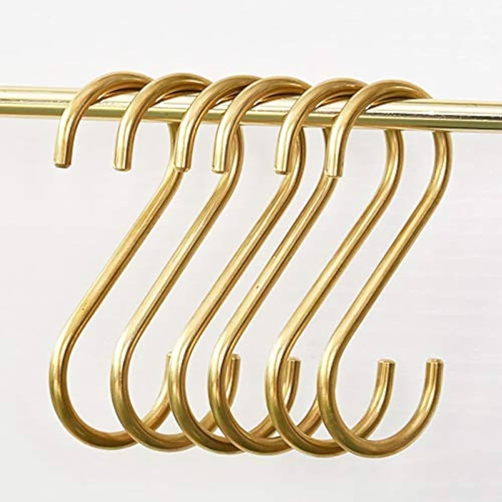 YANGQIHOME 6 Pieces, Brass S Shaped Hooks, Gold Coat Clothes Towel Hangers, Kitchen Pots Pans Cof... | Amazon (US)