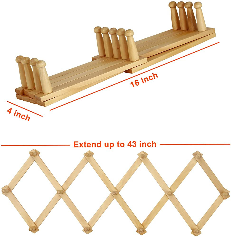 Dseap Accordian Wall Hanger: 16” High Wooden Wall Expandable Coat Rack, Hat Rack Holder, Accord... | Amazon (US)
