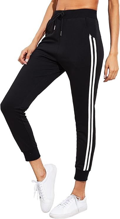 SweatyRocks Women's Drawstring Waist Striped Side Jogger Sweatpants with Pocket | Amazon (US)