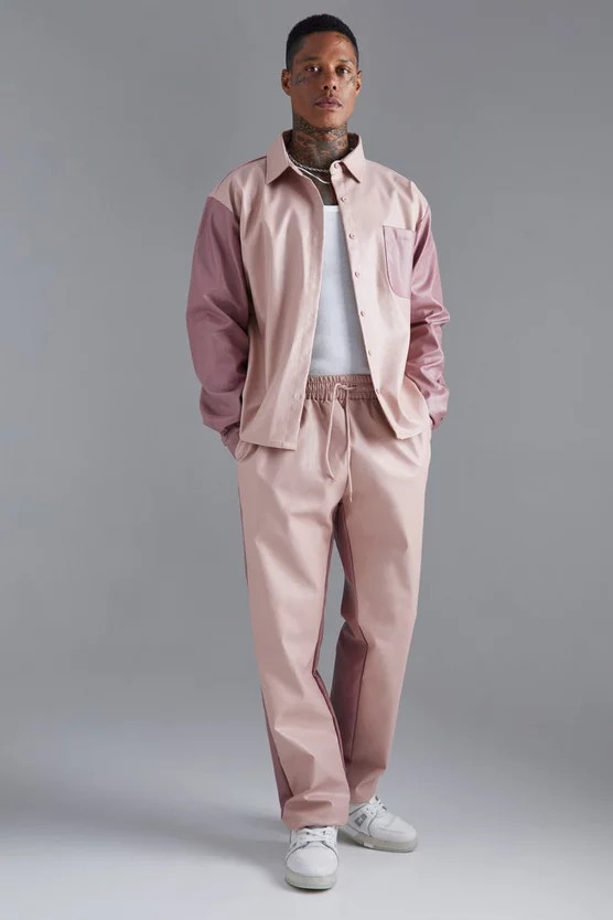 Long Sleeve Colourblock Overshirt And Gusset Pants | boohooMAN (US & Canada)
