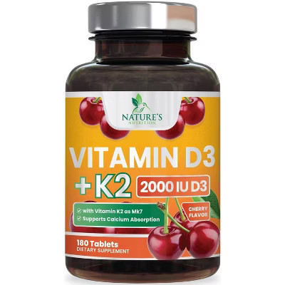 Vitamin D3 with K2 Supplement - High Potency Vitamin D Complex, Chewable - 180 Tablets By Nature's Nutrition | Target