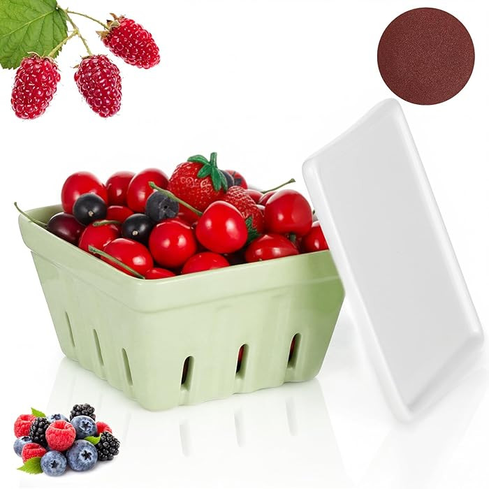 LemonRoad Ceramic Berry Basket Set of 3, 5.7 Inch Square Berry Bowl Colander, Coaster and Sandpap... | Amazon (US)