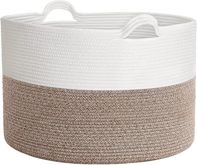 INDRESSME XXXLarge Cotton Rope Basket 21.7" x 21.7" x 13.8" Woven Baby Laundry Blanket Basket Toy... | Amazon (US)