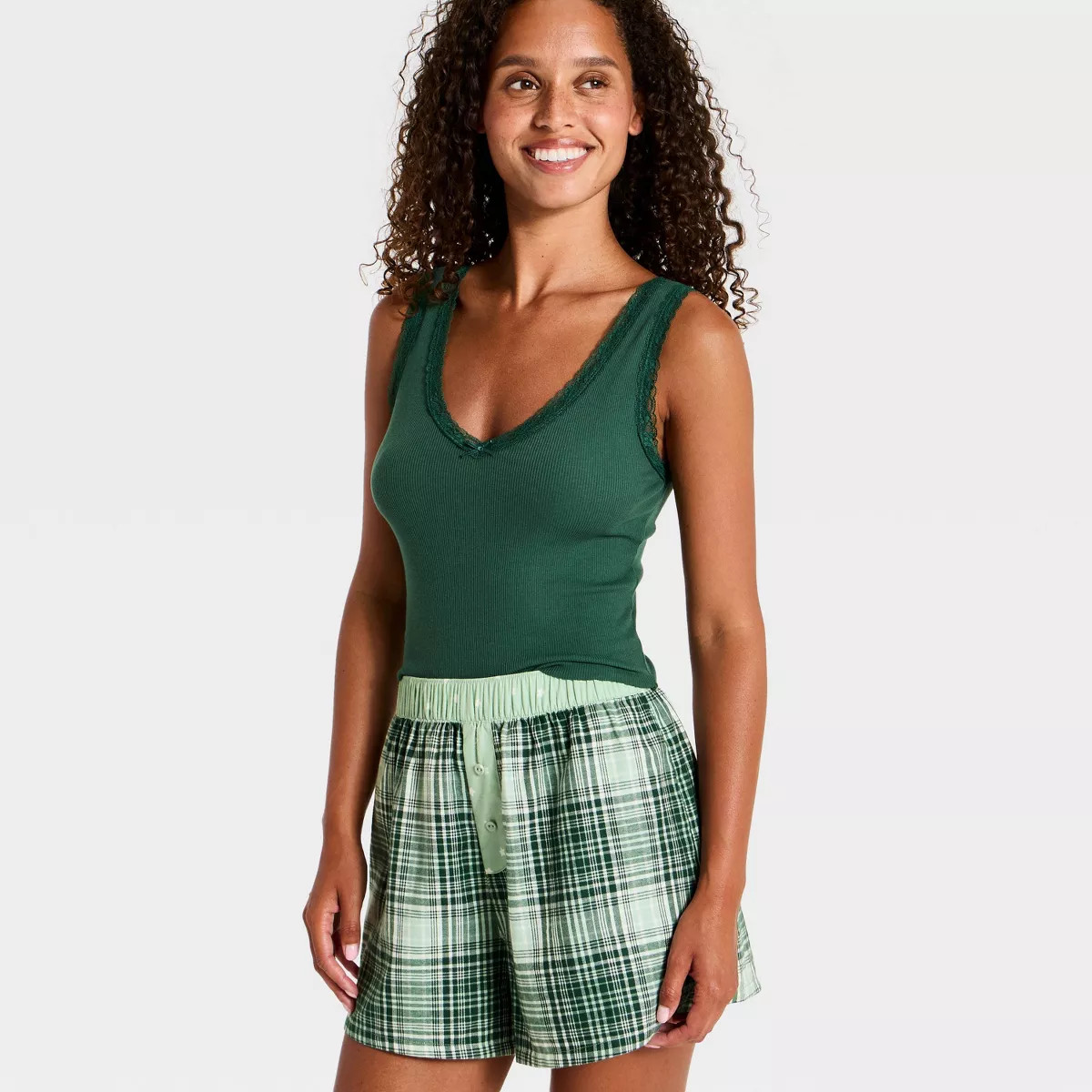 Women's Boxer Pajama Shorts - Wild Fable\u2122 Green M | Target