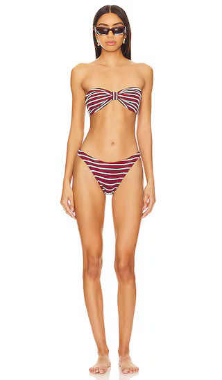Jean Bikini Set in Wine & White Stripe | Revolve Clothing (Global)