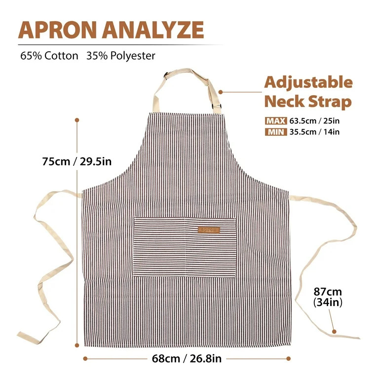 Bundlepro Kitchen Cooking Apron,Adjustable Bib Chef Apron with 2 Pockets for Men Women, Brown Str... | Walmart (US)