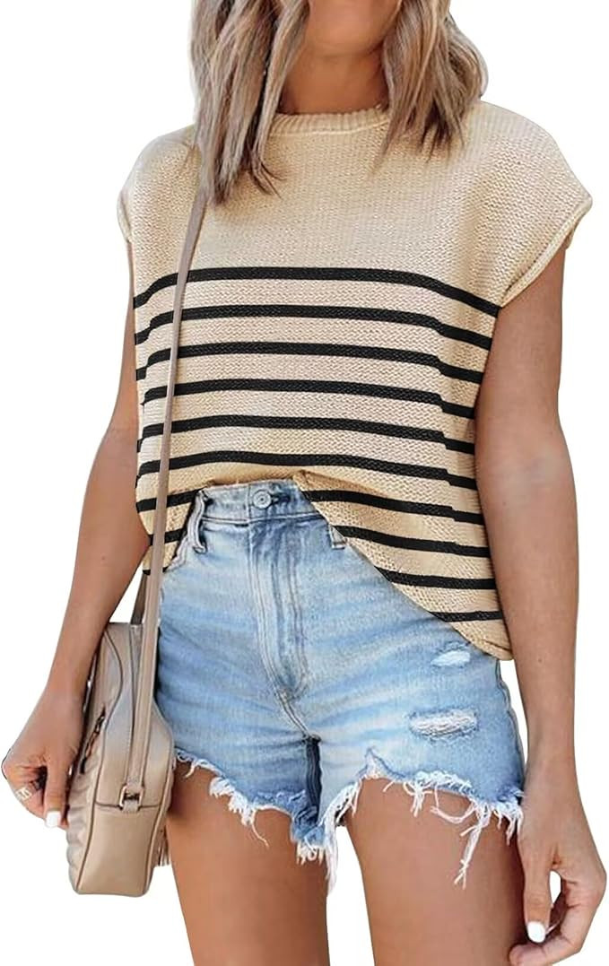 Cap Sleeve Knit Sweater Tops Sleeveless Vest Summer Tops 2024 Clothes Oversized Tank Tops Trendy ... | Amazon (US)