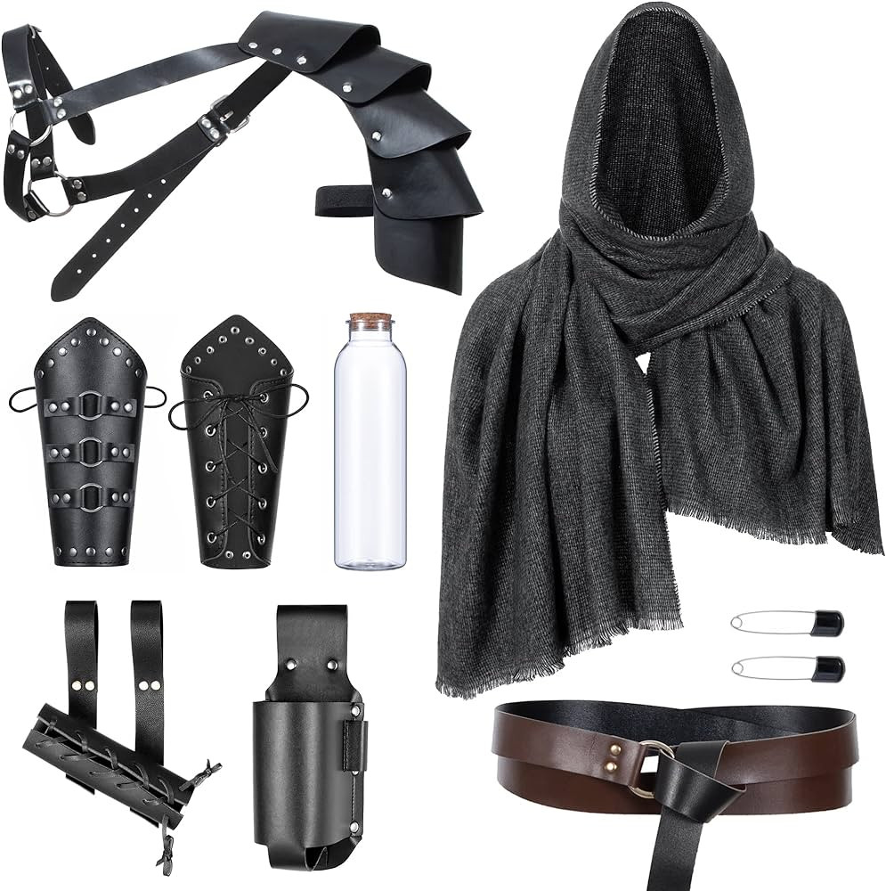 Medieval Knight Leather Belt Shawl Men Renaissance Half Shoulder Cape Scarf Sword Frog Buckle Bra... | Amazon (US)