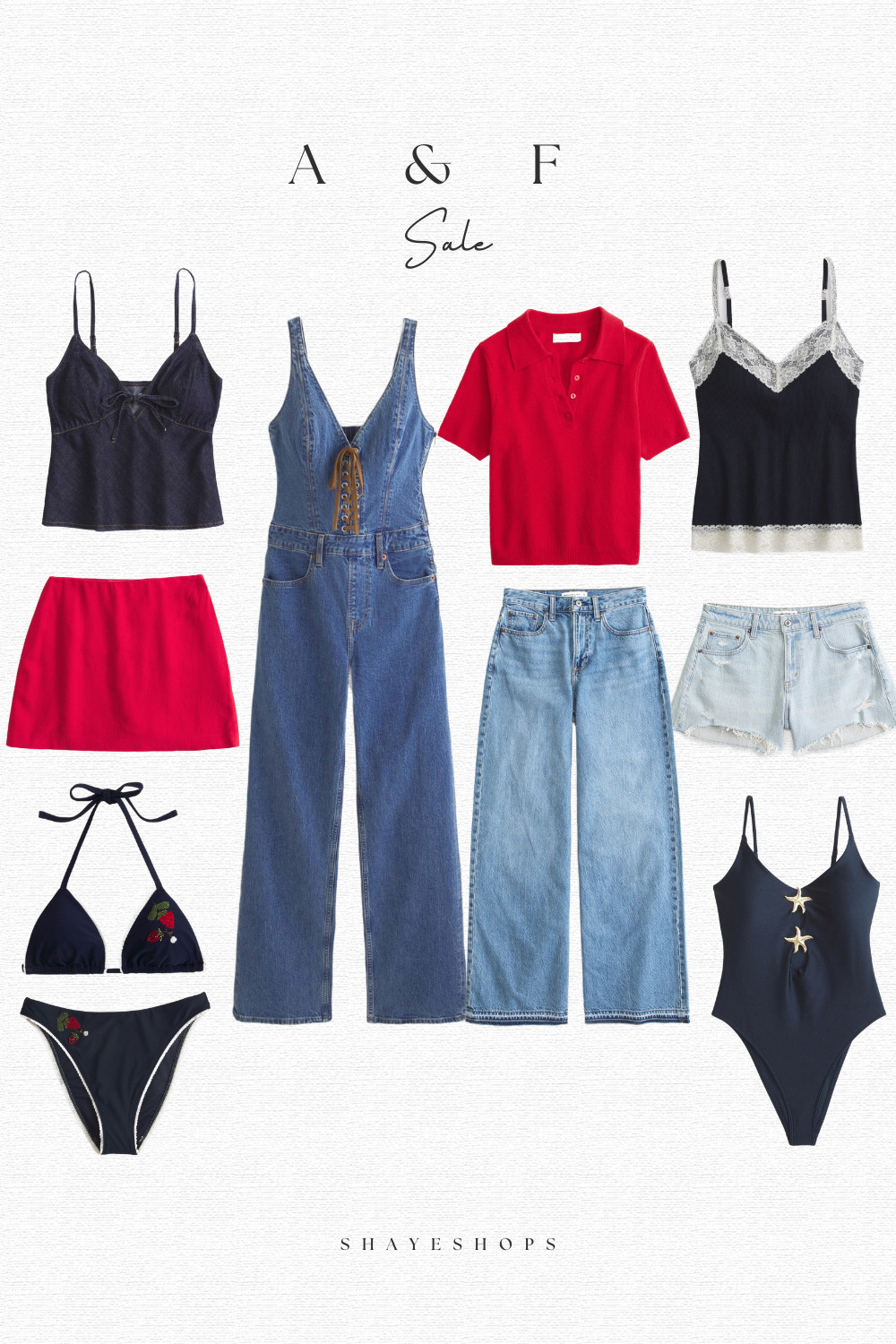 Abercrombie & Fitch, red white blue, summer, women's style, fashion, outfits, bikini, swimwear, swimsuit, roses, sale, deal, clearance, jumpsuit, jeans, denim, pants, skirt, cami, straps 

 #LTKxAbercrombie #LTKgrwm #LTKSwim